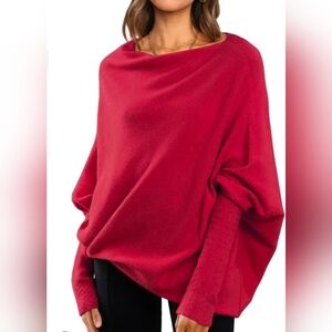 Illusory Elegant Marron Poncho Sweater with Batwing Sleeves